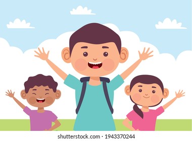 three kids in the garden