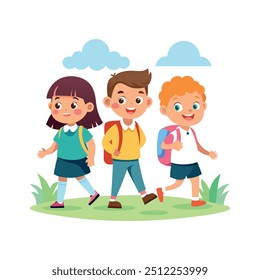 Three kids are going to school