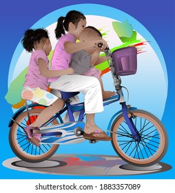 Three kids having fun on the bikes