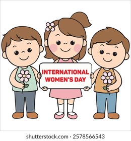 Three Kids Holding a Sign That Says International Women's Day
