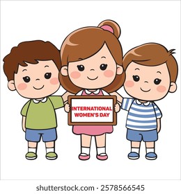Three Kids Holding a Sign That Says International Women's Day