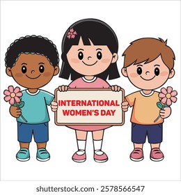 Three Kids Holding a Sign That Says International Women's Day