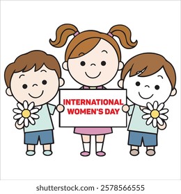 Three Kids Holding a Sign That Says International Women's Day