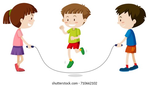 Three kids jumping rope illustration