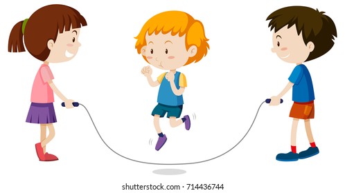 Three kids jumping rope illustration