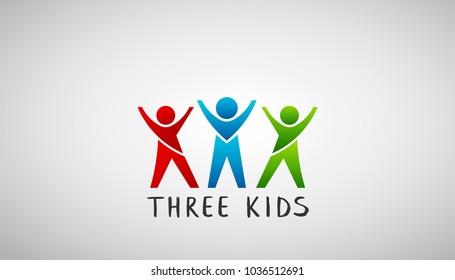 Three Kids Logo. Vector Design