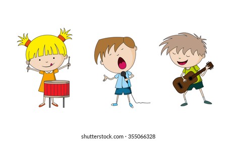 Three kids making music