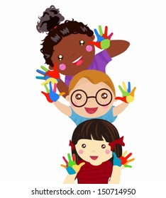 Three kids painting