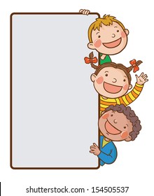 Three Kids Peeping Behind Placardback School Stock Vector (royalty Free 