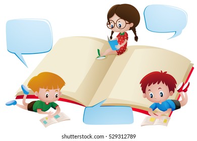 Three kids reading books illustration