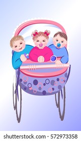 three kids in the stroller