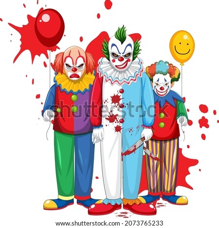 Three killer clowns cartoon character illustration