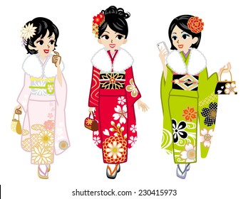 Three Kimono Girls