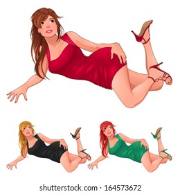 Three kind of ladies. Vector isolated characters.