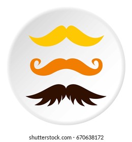 Three kind of moustache icon in flat circle isolated vector illustration for web