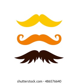 Three kind of moustache icons in flat style isolated on white background. Facial symbol vector illustration