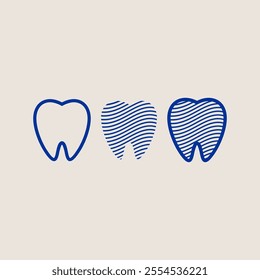 three kind of teeth symbol logo isolated colored drawing line art style design illustration