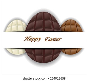 Three kinds of chocolate Easter eggs. Vector illustration.