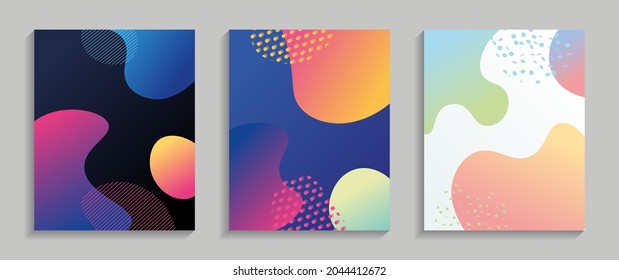 Three kinds of colorful geometric background. Dynamic composition of figures. Vector graphics.