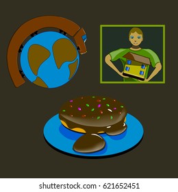 Three kinds of logos for different companies. The first logo refers to international cargo transportation. The second logo for real estate agency. The third logo is needed for the food industry. 