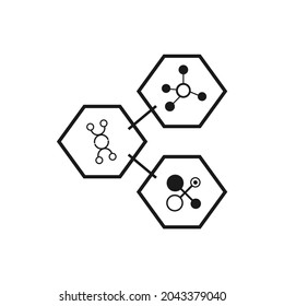 three kinds of molecules in three hexagons