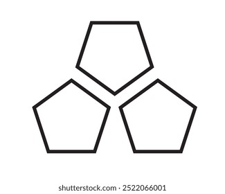 Três tipos de formas de pentágono, vetor de contorno isolado, eps