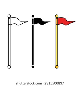 Three kingdom fantasy red flag vector icon set collection illustration isolated on white square background. Simple flat minimalist cartoon art styled drawing.