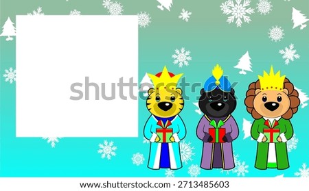 The Three Kings animals character cartoon pictureframe in vector format