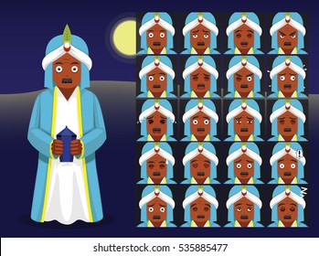 Three Kings Baltasar Cartoon Emoticons Vector Illustration