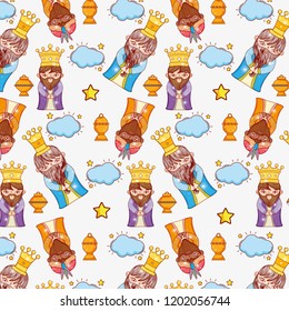 three kings with clouds and stars background