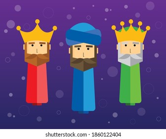 Three kings day celebration. Flat vector