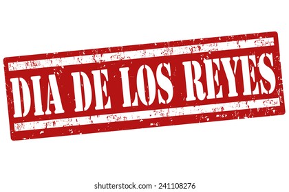 Three Kings Day (in spanish language) grunge rubber stamp on white background, vector illustration