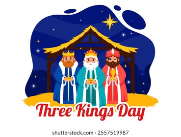 Three Kings Day Vector Illustration Celebrating Faith in the Divinity of Jesus and His Arrival into the World during the Epiphany Christian Festival