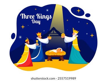 Three Kings Day Vector Illustration Celebrating Faith in the Divinity of Jesus and His Arrival into the World during the Epiphany Christian Festival