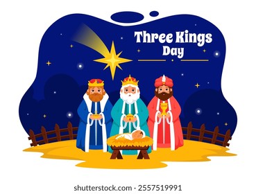 Three Kings Day Vector Illustration Celebrating Faith in the Divinity of Jesus and His Arrival into the World during the Epiphany Christian Festival