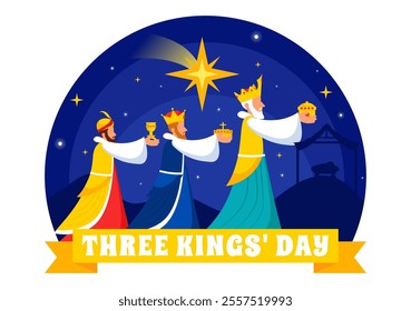 Three Kings Day Vector Illustration Celebrating Faith in the Divinity of Jesus and His Arrival into the World during the Epiphany Christian Festival