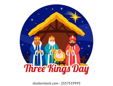 Three Kings Day Vector Illustration Celebrating Faith in the Divinity of Jesus and His Arrival into the World during the Epiphany Christian Festival