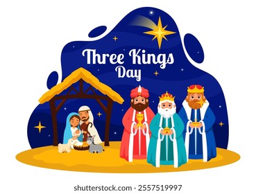 Three Kings Day Vector Illustration Celebrating Faith in the Divinity of Jesus and His Arrival into the World during the Epiphany Christian Festival