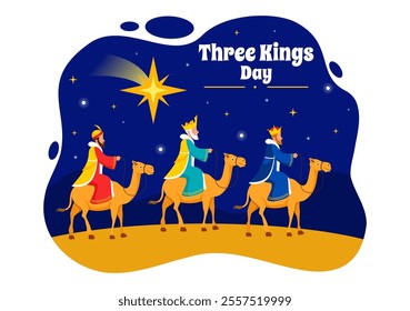 Three Kings Day Vector Illustration Celebrating Faith in the Divinity of Jesus and His Arrival into the World during the Epiphany Christian Festival