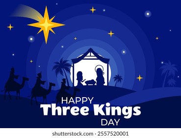 Three Kings Day Vector Illustration Celebrating Faith in the Divinity of Jesus and His Arrival into the World during the Epiphany Christian Festival