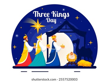 Three Kings Day Vector Illustration Celebrating Faith in the Divinity of Jesus and His Arrival into the World during the Epiphany Christian Festival