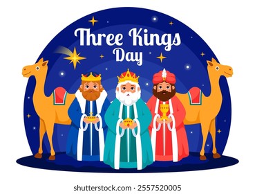 Three Kings Day Vector Illustration Celebrating Faith in the Divinity of Jesus and His Arrival into the World during the Epiphany Christian Festival