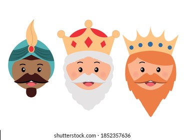 three kings faces with crowns 