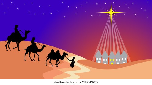 Three kings going to Bethlehem-Vector illustration  
