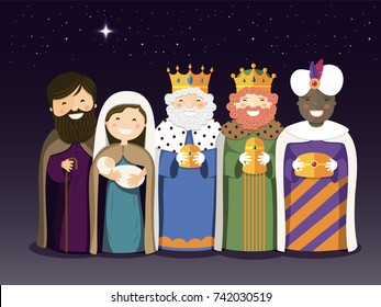 The Three Kings and Holy Family on the Epiphany day