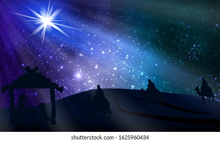 Three kings jesus maria and joseph, vector art illustration.