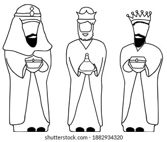 The three kings, Melchior, Baltazar and Caspar, on their way to Jesus. They bring with them some presents for Jesus.
Vector image, perfect for Christmas. 