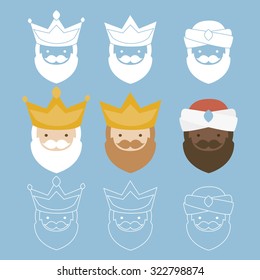 the three kings of orient. 3 magi icons vector set