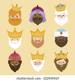 los tres reyes del oriente. 3 magi. conjunto vectorial de iconos