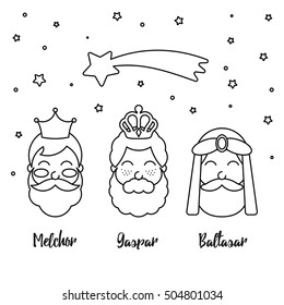 Three kings of orient black and white christmas outline avatar design